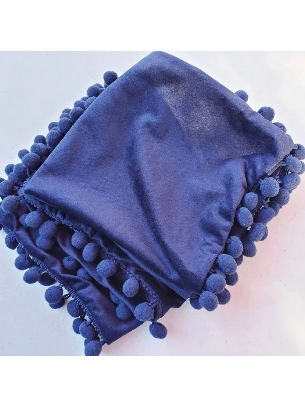 Blue velvet set of 2 throw pillow pillowcases with pom-poms hidden zipper